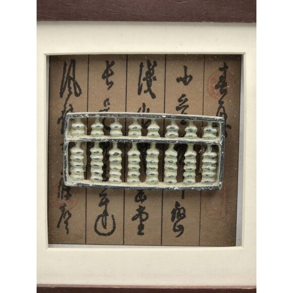 Asian Shadow Box 3D Framed Art Kimono Abacus - Picture 3 of 7